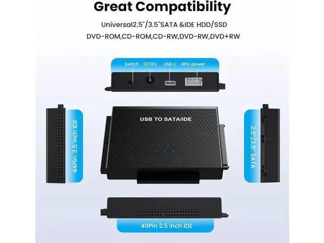 Alt view image 4 of 5 - USB A & USB C to SATA IDE Adapter External Hard Drive Connector Converter for Universal 2.5 3.5" HDD SSD Hard Drive Disk Optical Drive (US Plug)