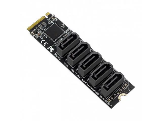 Alt view image 2 of 7 - Shenzhong NGFF NVME M-Key PCI Express to SATA 3.0 6Gbps 5 Ports Adapter Converter Hard Drive Extension Card JMB585 2280
