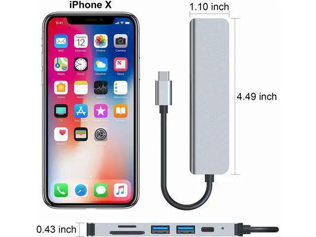 Alt view image 6 of 7 - 6 Ports USB C Hub Adapter, USB C Docking Station with HDMI 4k, USB 3.0, 87W Power Delivery, SD/TF Card Slots, for MacBook Series