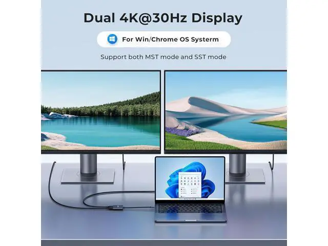 Alt view image 2 of 6 - USB-C to Dual HDMI Adapter 4K@60Hz Type-C to HDMI Converter for Dual Monitors USB-C Hub for MacBook/Laptop/HP//Surface//Thinkpad/Chromebook