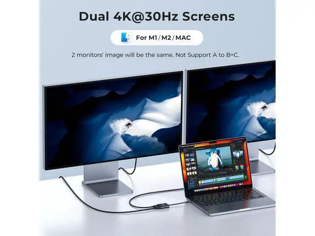Alt view image 3 of 6 - USB-C to Dual HDMI Adapter 4K@60Hz Type-C to HDMI Converter for Dual Monitors USB-C Hub for MacBook/Laptop/HP//Surface//Thinkpad/Chromebook