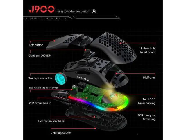 Alt view image 4 of 7 - TROPRO Programmable RGB Gaming Mouse, 6 DPI (1000/1600/2400/3200/4800/6400) 96g Ultra Lightweight Honeycomb Optical LED Wired Mouse with Programmable 6 Keys RGB Marquee Effect Light