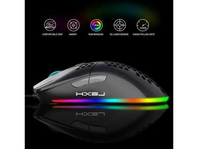 Alt view image 5 of 7 - TROPRO Programmable RGB Gaming Mouse, 6 DPI (1000/1600/2400/3200/4800/6400) 96g Ultra Lightweight Honeycomb Optical LED Wired Mouse with Programmable 6 Keys RGB Marquee Effect Light