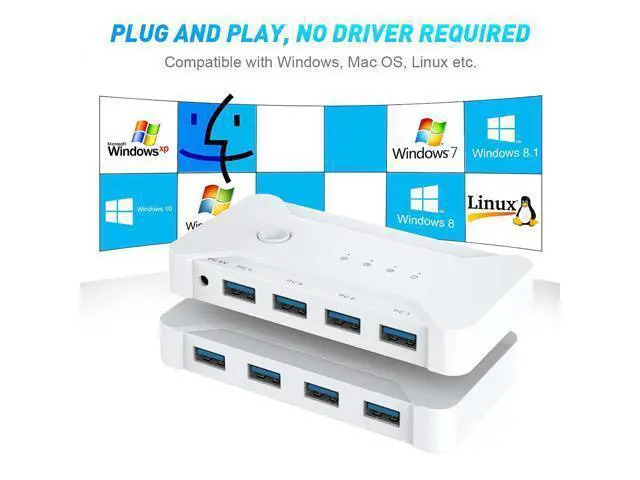 Alt view image 6 of 7 - USB 3.0 Switch Selector 4 Port 4 Computers Peripheral USB Switcher Selector Hub for Mouse Keyboard Scanner Printer USB Disk PC USB KVM Switch with One Button Switch and 4 Pack USB Cable 1 DC Cable