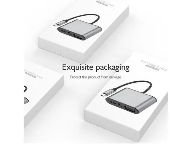 Alt view image 5 of 7 - 8 in 1 USB-C / Type-C to 3 USB 3.0 + USB-C / Type-C + HDMI + VGA Interfaces HUB Adapter with Micro SD Card Slot & 3.5mm AUX