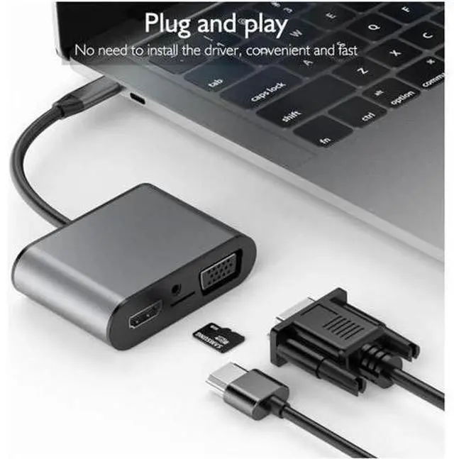 Alt view image 6 of 7 - 8 in 1 USB-C / Type-C to 3 USB 3.0 + USB-C / Type-C + HDMI + VGA Interfaces HUB Adapter with Micro SD Card Slot & 3.5mm AUX