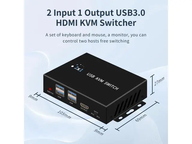 Alt view image 2 of 5 - KVM Switcher 2 Port hdmi 4K@60Hz,USB3.0, kvm Switch 1 Monitors 2 Computers and USB Switch 4 hubs, USB switcher 2 Computers km Keyboard Mouse Switch,Printer, Button and Desktop Controller Switching