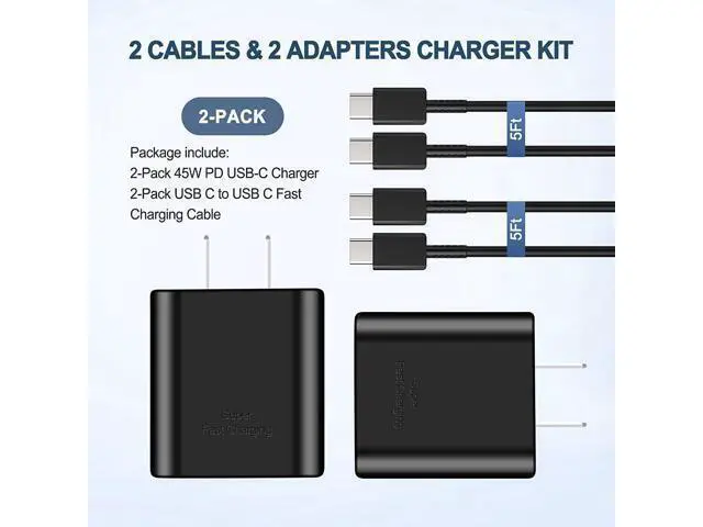 Alt view image 7 of 7 - 45W USB C Charger,2-Pack Samsung Super Fast Charging Wall Charger for Samsung Galaxy S22 Ultra/S22/S22 Plus/S23 Ultra/S23/S23 Plus/S21/Note 10/10 Plus,Galaxy Tab S8/S8+/S8 Ultra with 5ft Type C Cord