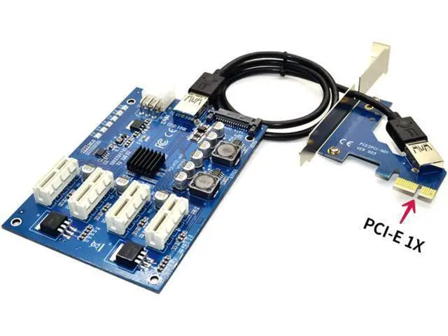 Alt view image 3 of 4 - M.2 M Key/PCI-E X1 to 4 PCI-E X16 Expansion Card 1 to 4 Port PCI Express Switch Multiplier HUB 6pin Sata USB Riser Card for BTC Miner Ethereum Mining ETH (PCI-E 1X Port)
