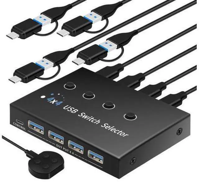 Main image of usb switch 3 computers 4 computers,usb switcher 2 computers share keyboard mouse switch, USB 3.0 switch USB-A&C cable usb c switch selector,usb km switch,With USB-A&C cable and desktop controller