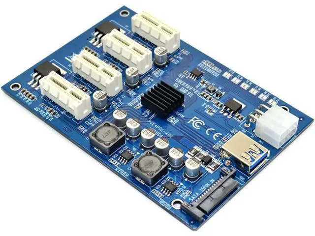 Alt view image 4 of 4 - M.2 M Key/PCI-E X1 to 4 PCI-E X16 Expansion Card 1 to 4 Port PCI Express Switch Multiplier HUB 6pin Sata USB Riser Card for BTC Miner Ethereum Mining ETH (PCI-E 1X Port)