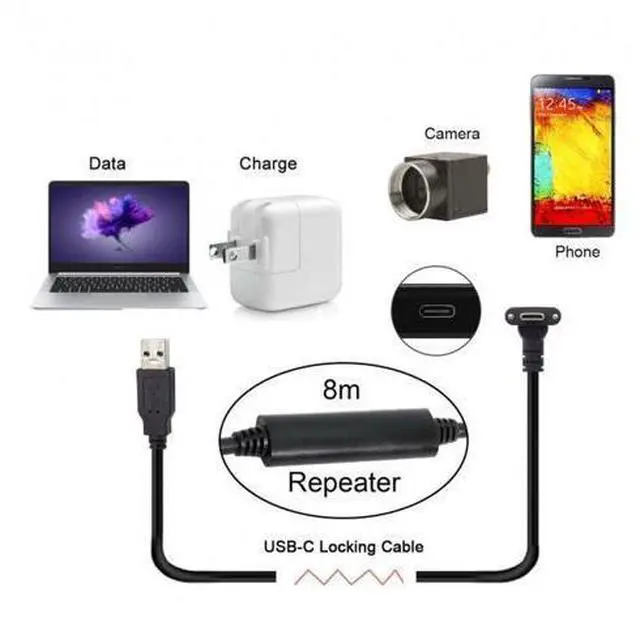 Main image of FVH 8.0M Down Up Angled USB 3.1 Type-C Dual Screw Locking to USB3.0 Data GL3523 Repeater Cable 90 Degree for Camera Oculus Quest Link