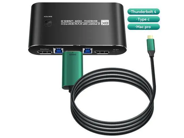 Alt view image 2 of 5 - Displayport kvm Switch 1 Monitors 2 Computers 165hz kvm Switch displayport 2 Port dp kvm Switch 144hz kvm Switch 1 Monitors 2 Computers dp 1440p 120hz 144hz 165hz 240hz USB3.0 GiantMatrix