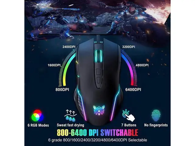 Alt view image 2 of 7 - New Version USB Gaming Mouse Wired, LED RGB Backlit 6400 DPI Adjustable Gaming Mouse, Grip Ergonomic Optical PC Computer Gaming Mice, 7 Buttons Gaming Mice for Windows 7/8/10/XP Vista Linux(Black)