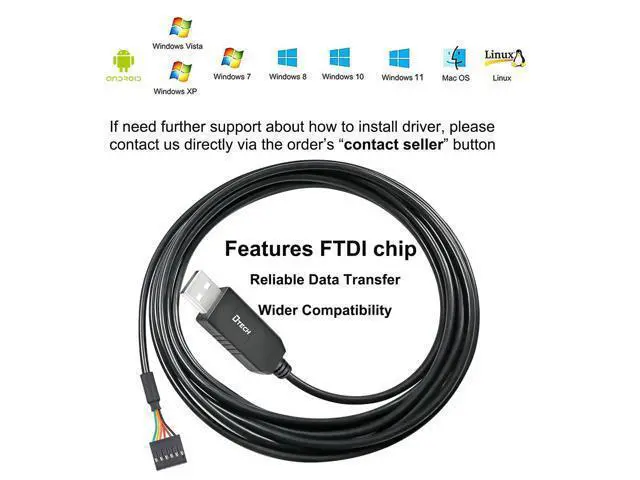 Alt view image 2 of 5 - DTECH 6ft USB to TTL Serial Cable 3.3V 6 Pin UART Adapter Genuine FTDI FT232RL Chip Debug Cord Compatible with Windows 11 10 8 7 Linux MAC OS 6Pin 3v3 Level Signal 2.54mm Dupont Female Header