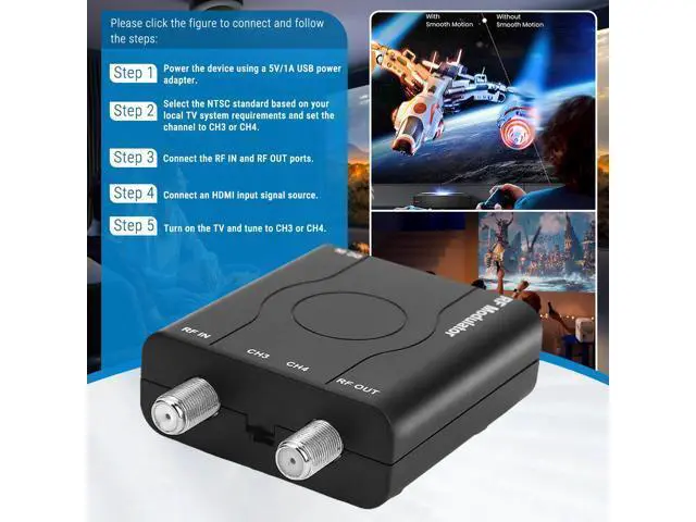 Alt view image 6 of 7 - HDM61 HDMI to Coax Adapter, 1080P HDMI to RF Converter with NTSC Format Output CH3/CH4 Plug and Play RF Modulator for TV Antenna Signal