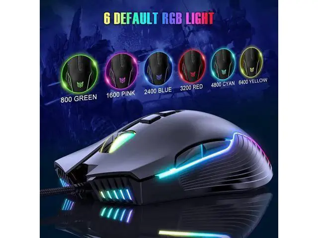 Alt view image 3 of 7 - New Version USB Gaming Mouse Wired, LED RGB Backlit 6400 DPI Adjustable Gaming Mouse, Grip Ergonomic Optical PC Computer Gaming Mice, 7 Buttons Gaming Mice for Windows 7/8/10/XP Vista Linux(Black)