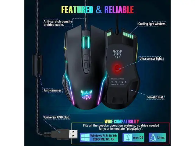 Alt view image 6 of 7 - New Version USB Gaming Mouse Wired, LED RGB Backlit 6400 DPI Adjustable Gaming Mouse, Grip Ergonomic Optical PC Computer Gaming Mice, 7 Buttons Gaming Mice for Windows 7/8/10/XP Vista Linux(Black)
