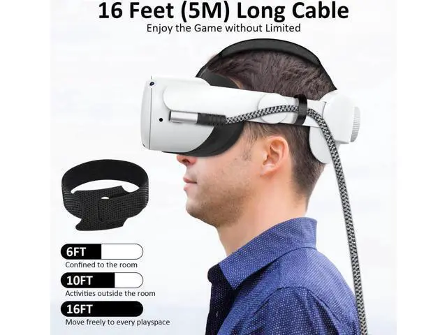 Alt view image 3 of 7 - Link Cable 16FT VR Cable Compatible with Meta Oculus Quest 2/Quest 3/Pro Pico, Nylon Braided Accessories and Gaming PC Steam VR, USB 3.0 Data Transfer Type C Cable, for VR Headset
