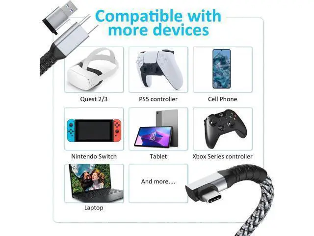 Alt view image 7 of 7 - Link Cable 16FT VR Cable Compatible with Meta Oculus Quest 2/Quest 3/Pro Pico, Nylon Braided Accessories and Gaming PC Steam VR, USB 3.0 Data Transfer Type C Cable, for VR Headset