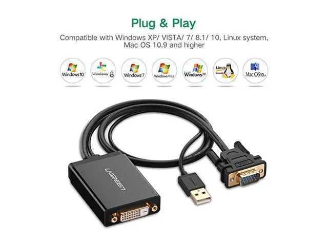 Alt view image 6 of 7 - UGREEN MM119 1080P Full HD VGA to DVI Male to Female Adapter Cable for Computer, PC, Laptop, HDTV, Projector, DVD Graphics Card and More VGA / DVI Enabled Devices, Cable Length: 50cm