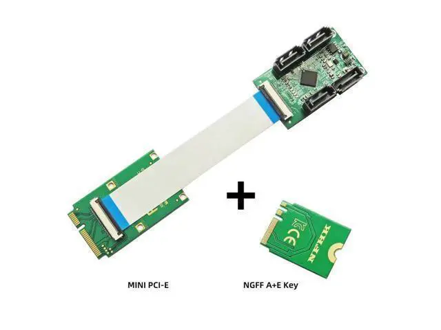 Alt view image 4 of 7 - FVH Mini PCI-E PCI Express & NGFF A+E Key to SATA 3.0 Four Ports Adapter Cable 6Gbps Hard Drive Extension Card for SSD