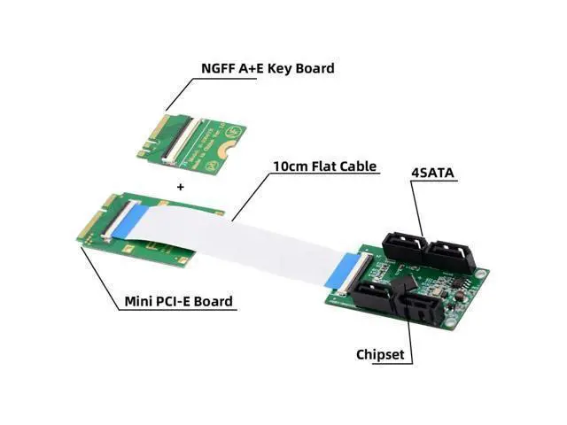 Alt view image 5 of 7 - FVH Mini PCI-E PCI Express & NGFF A+E Key to SATA 3.0 Four Ports Adapter Cable 6Gbps Hard Drive Extension Card for SSD