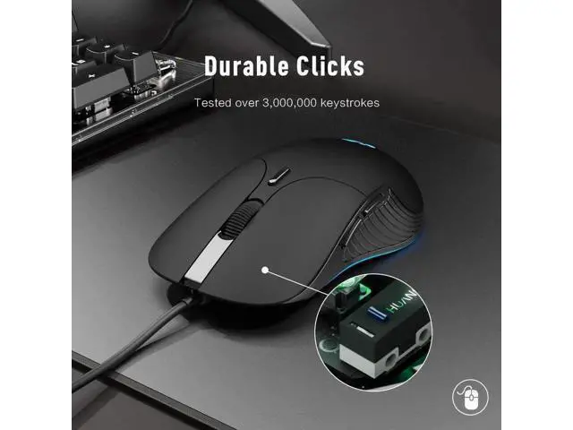 Alt view image 5 of 7 - Wired PC Mouse, Silent Click, 4800DPI Adjustable & 6 Programmable Buttons, Optical tracking, Ergonomic Design, Streamlined inphic USB Wired Mouse for PC Laptop Computer Working and Gaming