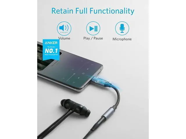 Alt view image 2 of 6 - USB C to 3.5mm Audio Adapter Male to Female Nylon Cable for S20/S20+/S20 Ultra Pixel 4/+ 4XL and More Type C Devices