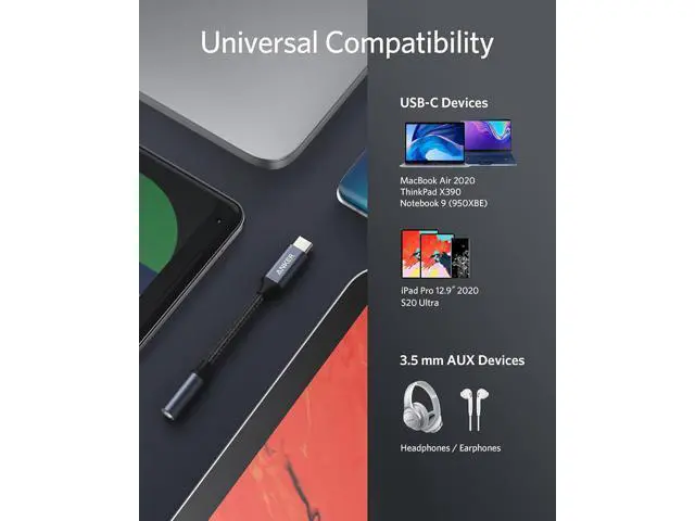 Alt view image 4 of 6 - USB C to 3.5mm Audio Adapter Male to Female Nylon Cable for S20/S20+/S20 Ultra Pixel 4/+ 4XL and More Type C Devices