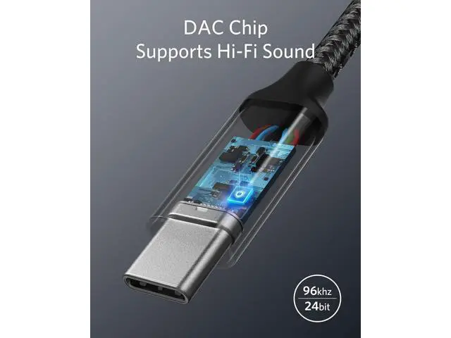 Alt view image 3 of 6 - USB C to 3.5mm Audio Adapter Male to Female Nylon Cable for S20/S20+/S20 Ultra Pixel 4/+ 4XL and More Type C Devices