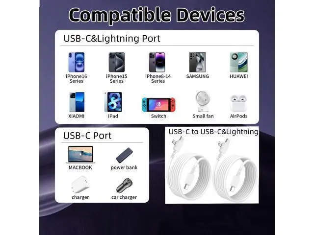 Alt view image 3 of 5 - USB-C to Lightning Cable 2-Pack 6 Feet USB C to USB C Cable 90 Degree Fast Charging Cord for iPhone17/ 16/15/14/13/12 iPad MacBook Galaxy