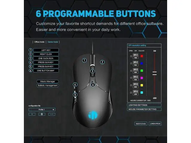 Alt view image 3 of 7 - Wired PC Mouse, Silent Click, 4800DPI Adjustable & 6 Programmable Buttons, Optical tracking, Ergonomic Design, Streamlined inphic USB Wired Mouse for PC Laptop Computer Working and Gaming