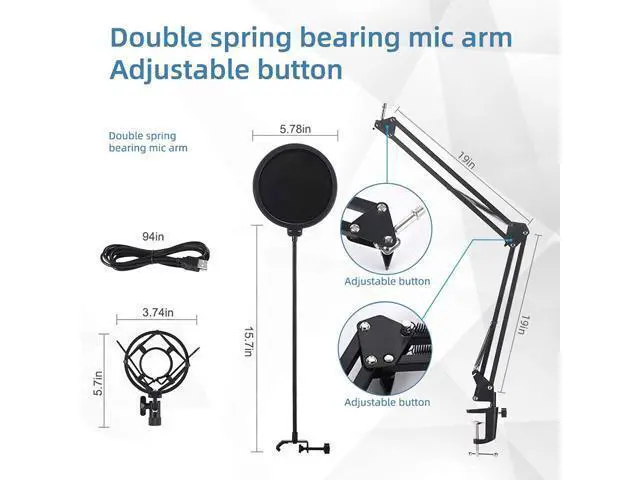 Alt view image 5 of 6 - Usb Microphone - Recording Microphone, Gaming Microphone, Pc Streaming Podcast Mic, 192Khz/24Bit Microphone, Usb Mic Kit With Sound Chipset Arm Set