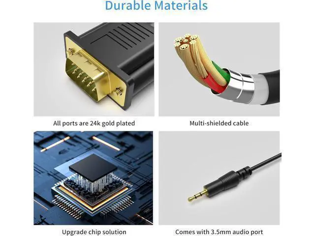 Alt view image 6 of 7 - VGA to HDMI Cable with Audio 1080P HD VGA to HDMI Adapter Cable 6 Feet for Computer/Laptop to HDMI Monitor/TV