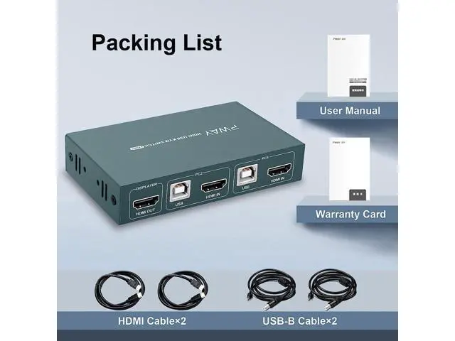 Alt view image 7 of 7 - Steetek KVM Switch HDMI, 2 Port KVM Switch 4K@30Hz with 4 USB 2.0 Ports, HDMI KVM Switch 2 Computer 1 Monitor with Button Switch, USB KVM Switch with 2 HDMI and 2 USB Cables