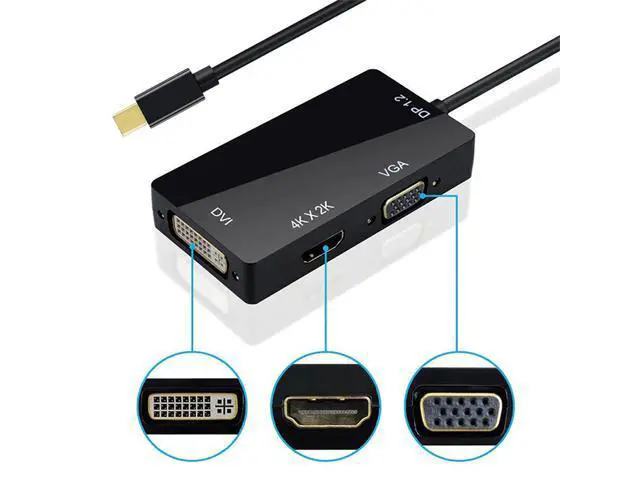 Alt view image 4 of 5 - 3 in 1 Thunderbolt 4K Mini Display Port Dock Converter MINI DP Male To HDMI-compatible DVI VGA Female Adapter Converter Hub