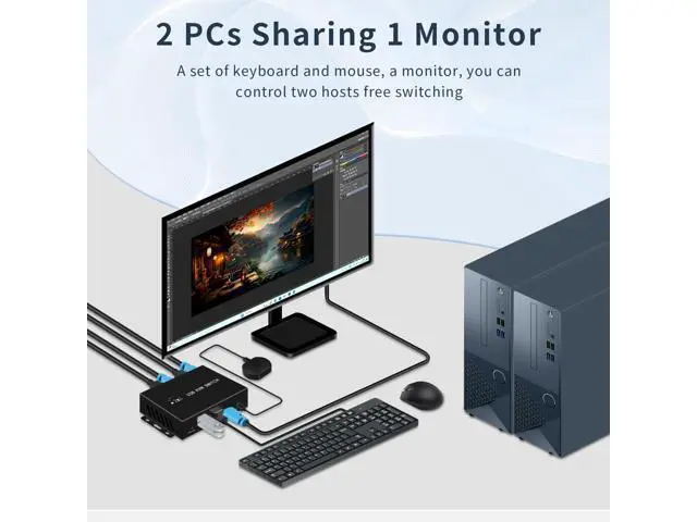 Alt view image 5 of 5 - KVM Switcher 2 Port hdmi 4K@60Hz,USB3.0, kvm Switch 1 Monitors 2 Computers and USB Switch 4 hubs, USB switcher 2 Computers km Keyboard Mouse Switch,Printer, Button and Desktop Controller Switching