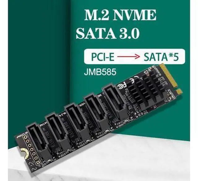 Alt view image 4 of 5 - ChenYang M.2 NGFF NVME M-Key PCI Express to SATA 3.0 6Gbps 5 Ports Adapter Converter Hard Drive Extension Card JMB585 2280