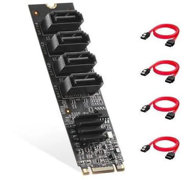 Main image of M.2 to SATA Card 4 Port, 6Gbps SATA 3.0 Binardat Controller, Includes 4 Cables, for Windows 10/11