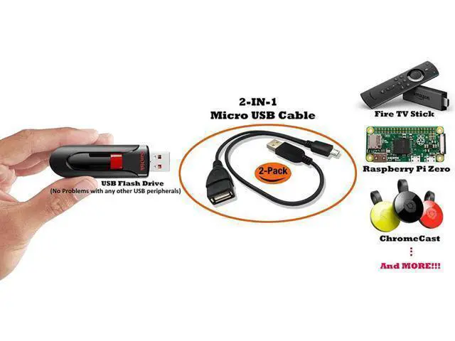 Alt view image 2 of 2 - 2-in-1 Micro USB to USB OTG Adapter (OTG Cable + TV's USB Power Cable) - 2 Pack