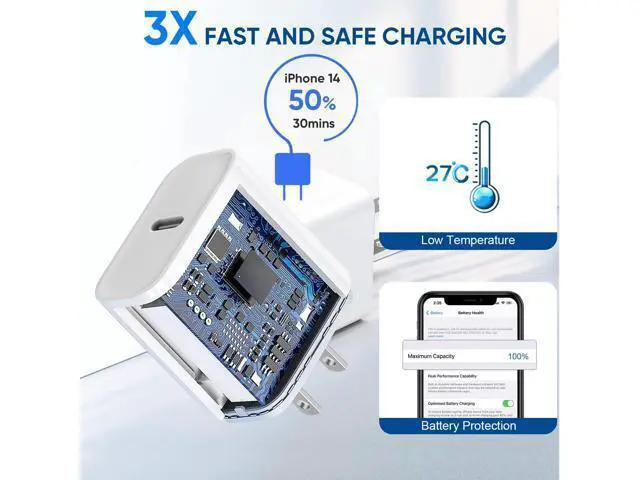 Alt view image 2 of 7 - 3 Pack Fast Charger iPhone MFi Certified6FT iPhone Charger Fast Charging USB C Block Wall Adapter 6 Foot Type C to Lightning Cable for iPhone 14 Pro Max/14 Plus/13 Pro/12/12Pro/11/XS/X AirPods