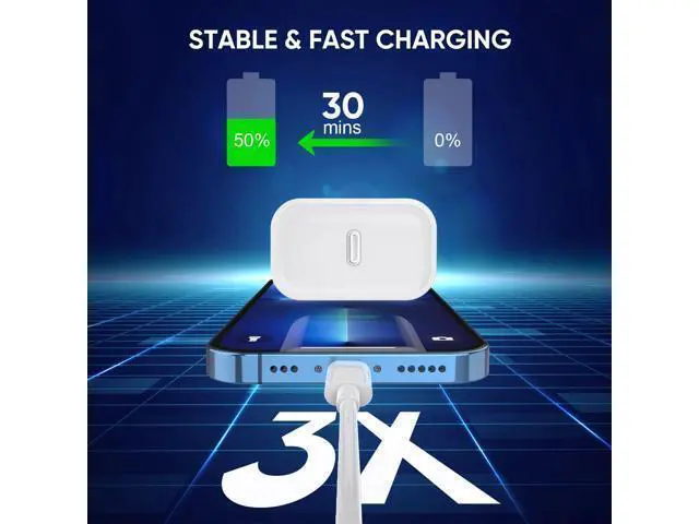 Alt view image 3 of 7 - 3 Pack Fast Charger iPhone MFi Certified6FT iPhone Charger Fast Charging USB C Block Wall Adapter 6 Foot Type C to Lightning Cable for iPhone 14 Pro Max/14 Plus/13 Pro/12/12Pro/11/XS/X AirPods