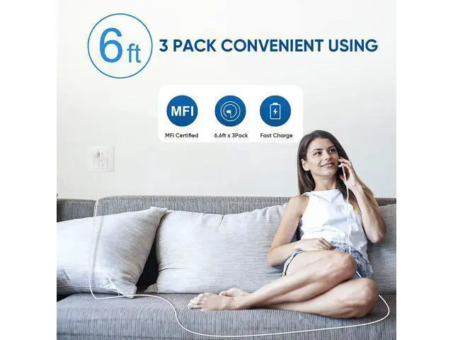 Alt view image 5 of 7 - 3 Pack Fast Charger iPhone MFi Certified6FT iPhone Charger Fast Charging USB C Block Wall Adapter 6 Foot Type C to Lightning Cable for iPhone 14 Pro Max/14 Plus/13 Pro/12/12Pro/11/XS/X AirPods