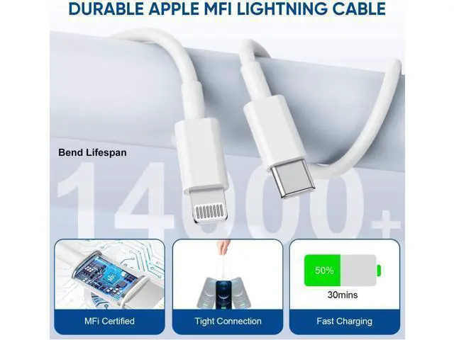 Alt view image 6 of 7 - 3 Pack Fast Charger iPhone MFi Certified6FT iPhone Charger Fast Charging USB C Block Wall Adapter 6 Foot Type C to Lightning Cable for iPhone 14 Pro Max/14 Plus/13 Pro/12/12Pro/11/XS/X AirPods