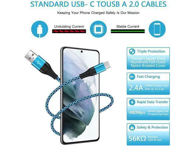Alt view image 2 of 7 - Type C Charger Fast Charging Power Cord 5Pack 6FT Android USB C Charging Cable Braided Phone Charger for Samsung Galaxy S21 S20 A02S A12 A32 A42 A52 A11 Moto G Stylus/G Power/G Play G7 LG Stylo 6 5 4