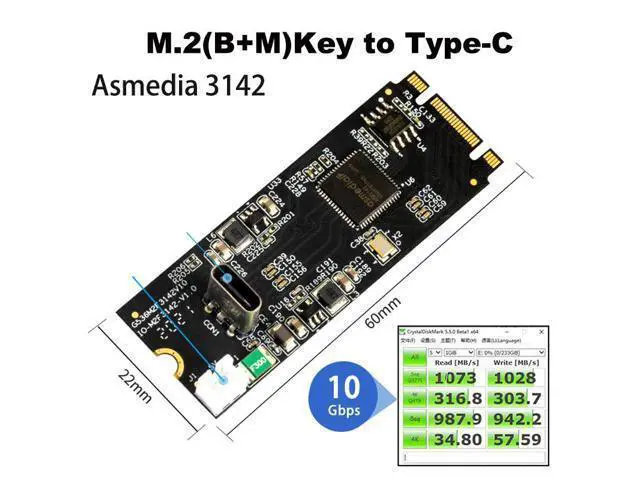 Alt view image 2 of 4 - ASM3142 M.2 B+M Key to USB 3.2 Gen2 Type-C Host Controller Card - 10Gbps PCIe Expansion Riser for Desktop & Industrial PC Card+Cable+Bracket