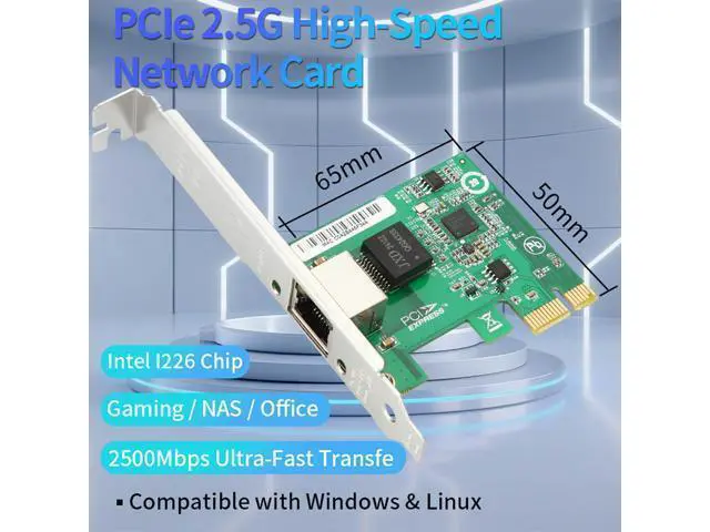 Alt view image 5 of 6 - Intel I226 2.5G RJ45 Network Card PCIe Gigabit Ethernet Adapter 100/1000/2500Mbps LAN for Desktop PC Server