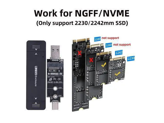 Alt view image 4 of 5 - NFHK Combo Type-C & USB3.0 to NVME M-Key M.2 NGFF SATA SSD PCBA Case 2230/2242mm Adapter RTL9210B Chipset