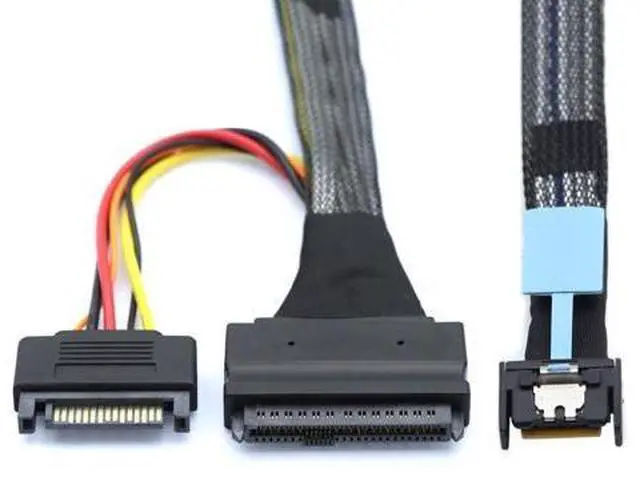 Main image of PCIe 5.0 MCIO 4X Mini Cool Edge IO to U.2 SFF-8639 NVME PCI-Express with 15P Sata Power Cable for SSD Mainboard 50cm